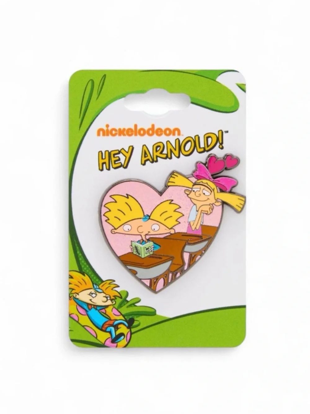 Nickelodeon Hey Arnold Heart Pin with Arnold & Helga - Pink, Yellow